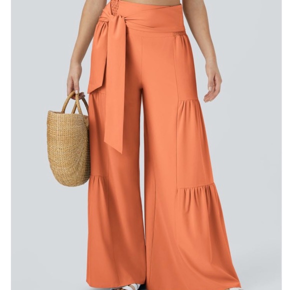 ✨NWT✨ HALARA Breezeful High-Waist Tie-Belt Wide-Leg Pants in Blush Orange - Picture 3 of 7